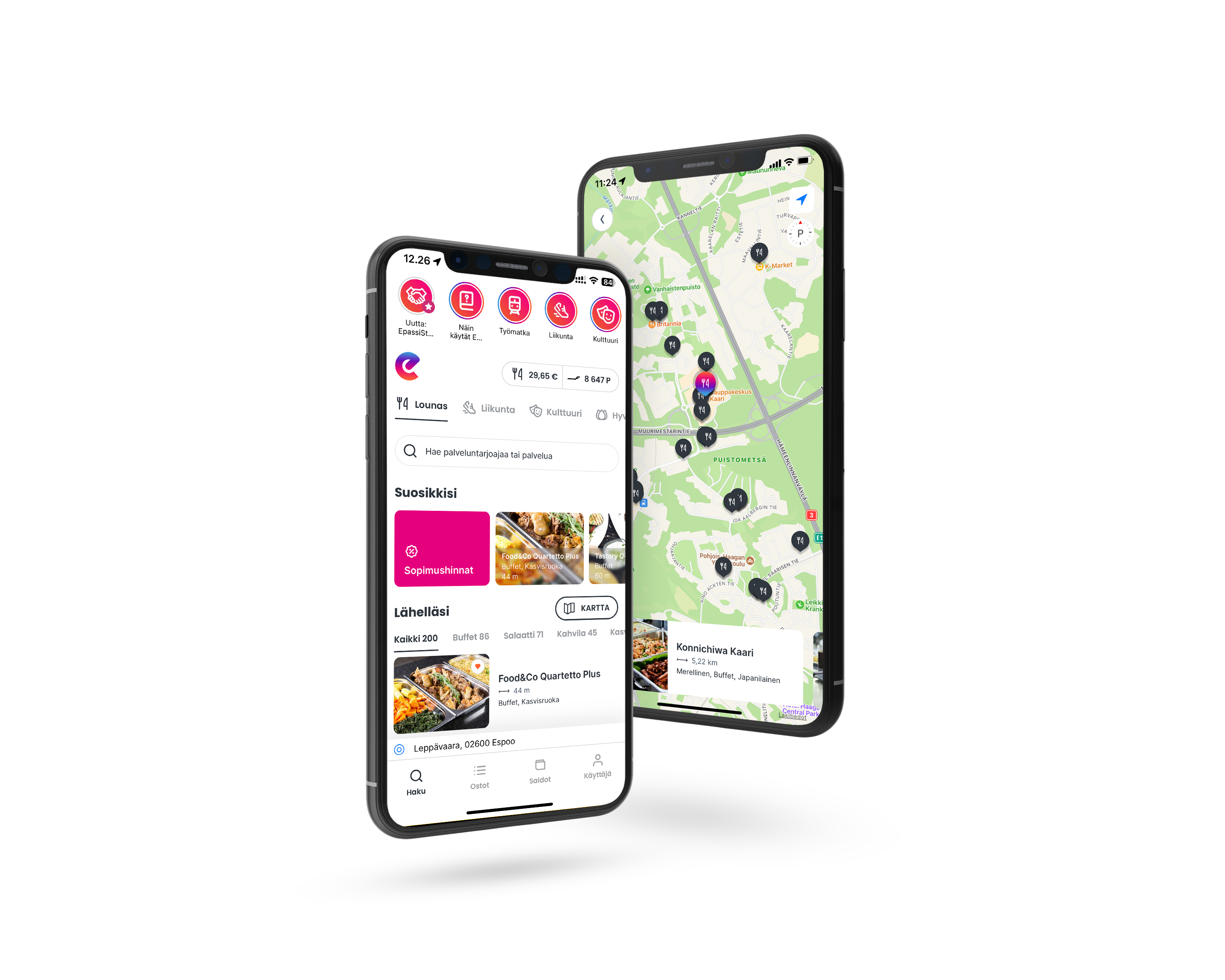 Epassi app - 2 screens with location list and map